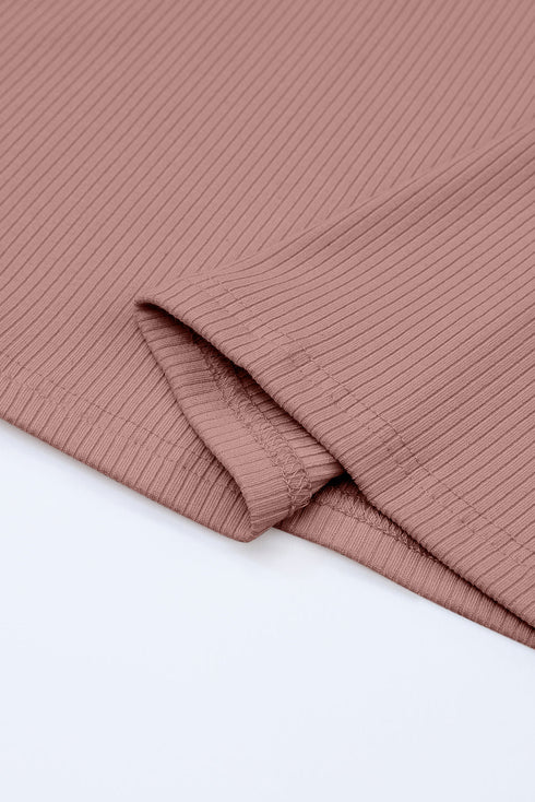 Striped Sheer Ribbed Mesh Long Sleeve Crew Neck Top